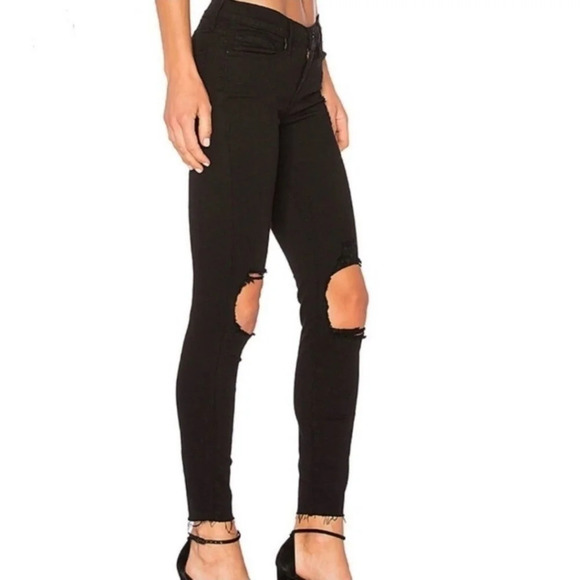 Frame Le Skinny De Jeanne Ankle Crop Jeans in Lord Noir Black Distressed 27 (4) - Picture 1 of 16